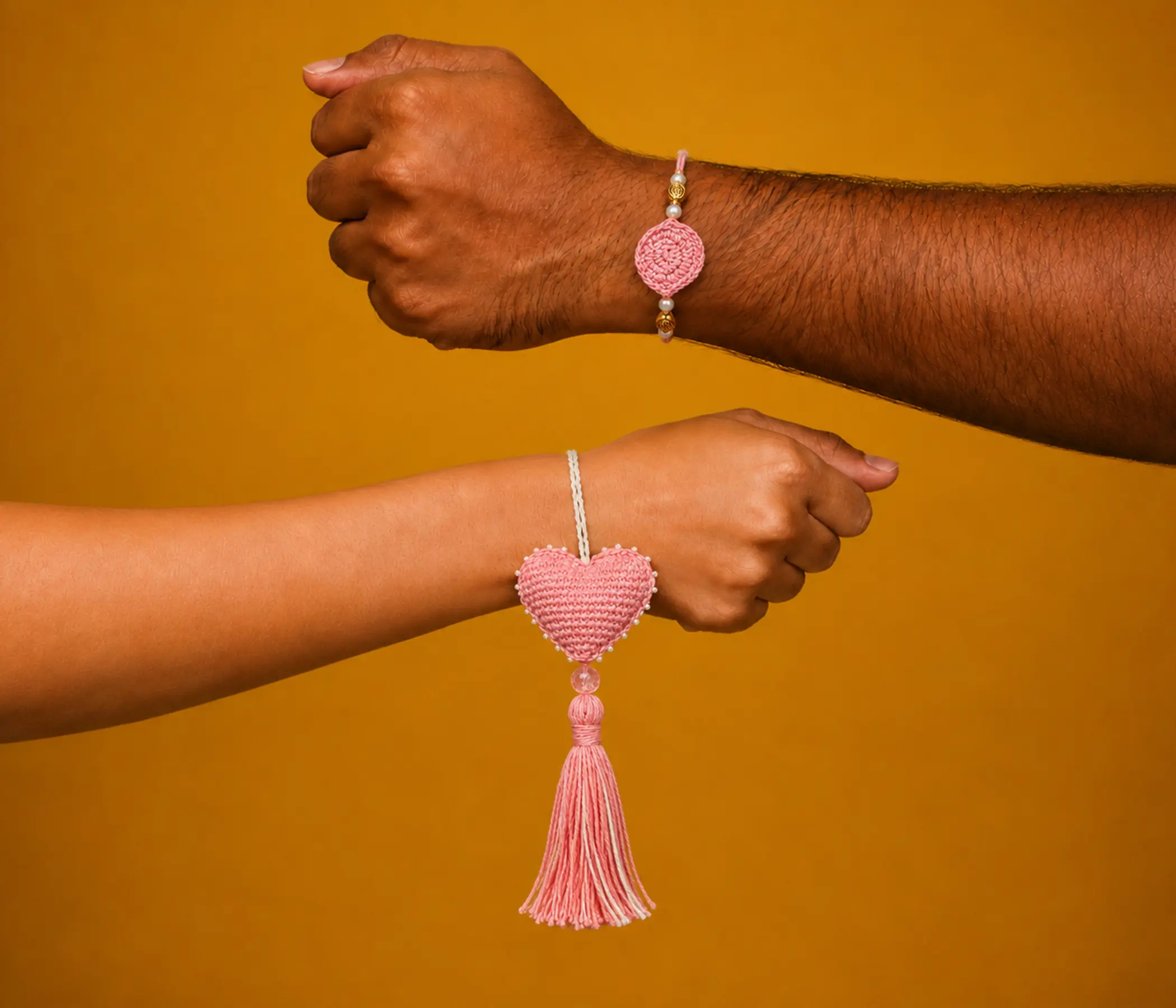 Handmade Pink Crochet Heart Rakhi | Heart Design Rakhadi for Brother | Elegant Raksha Bandhan Rakhi